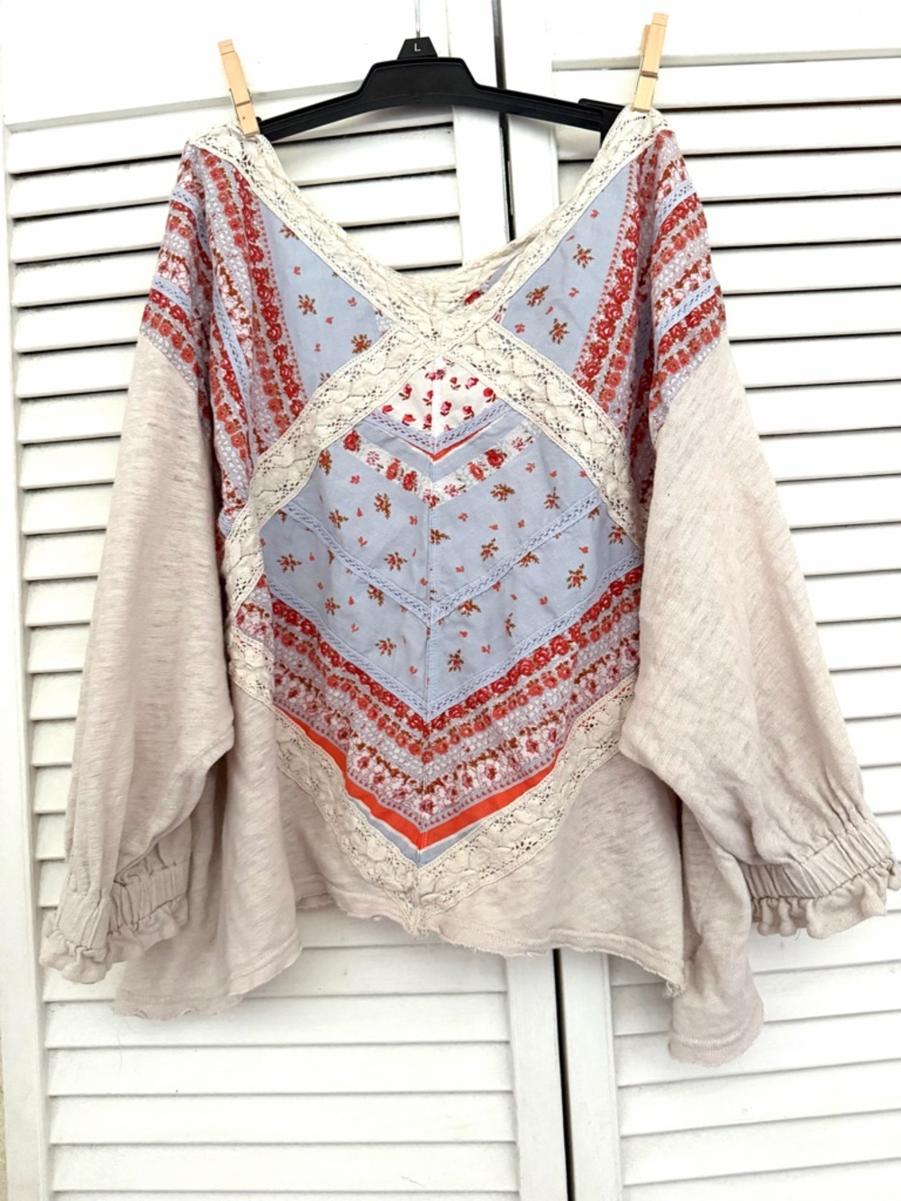 Free People Beige Lace boho print with Blue mix floral Panel